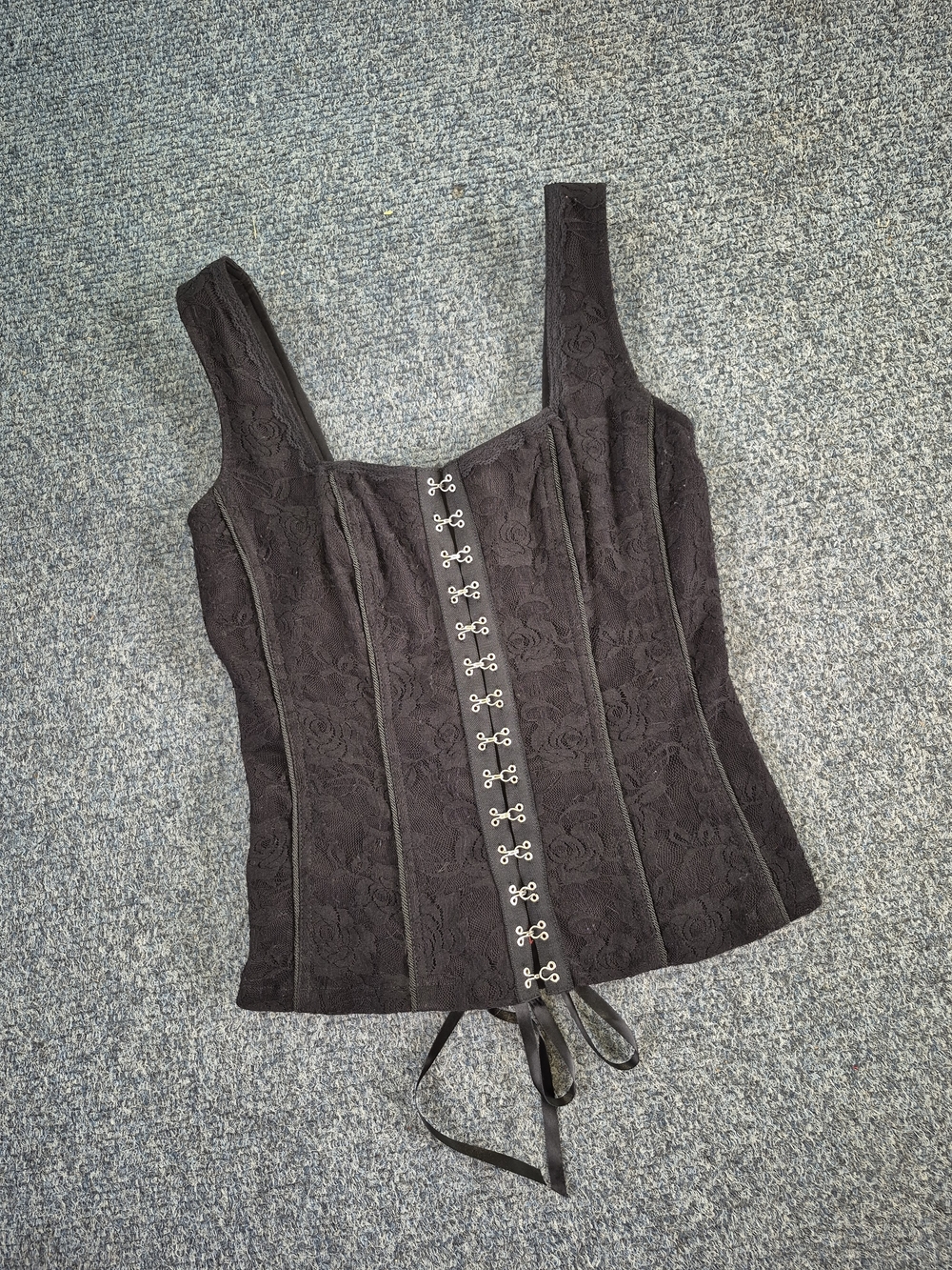 Royal Bones Black Lace Hook-Front Corset-S